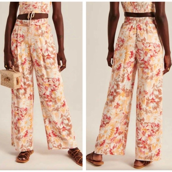 Abercrombie & Fitch Pants - Abercrombie & Fitch Floral Wide Leg Linen Blend Pants XS